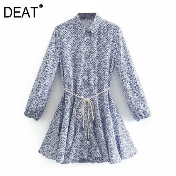 

[deat] summer fashion single-breasted turn-down collar high waist long sleeve loose printing dress women 13q104 210527, Black;gray