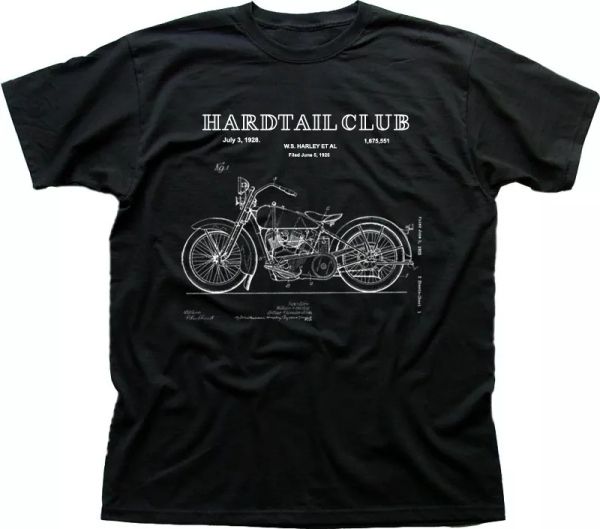 

motorcycle hardtail custom chopper club biker patent art black t-shirt 9286, White;black