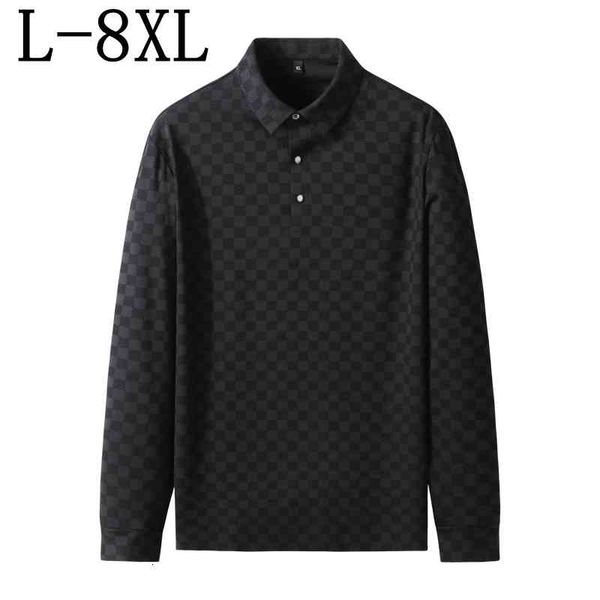 

men's dress shirts 8xl 7xl 6xl brand clothing autumn business mens polos long sleeve plaid polo shirt men yvly, White;black