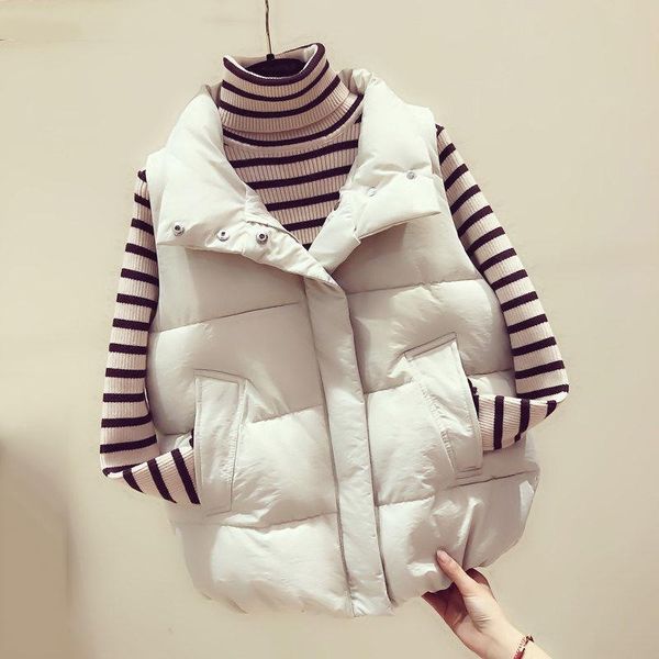 

women's vests cotton winter vest women waistcoat 2021 female sleeveless jacket stand collar warm velvet outwear feminino, Black;white