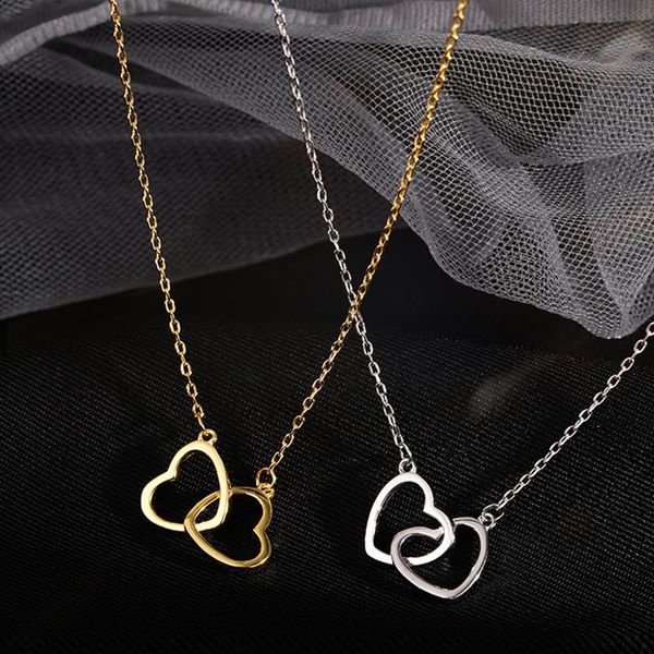 

chains meyrroyu 2021 925 silver necklace gold-plated double heart hollow pendant clavicle chain ladies couple jewelry