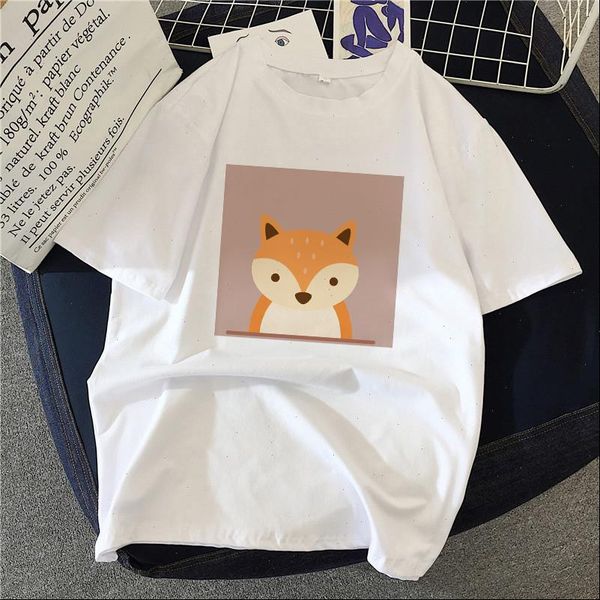 

women t shirts summer tshirt cute fox print short sleeve tees plus casual o neck lady leisure fashion tshirts, White