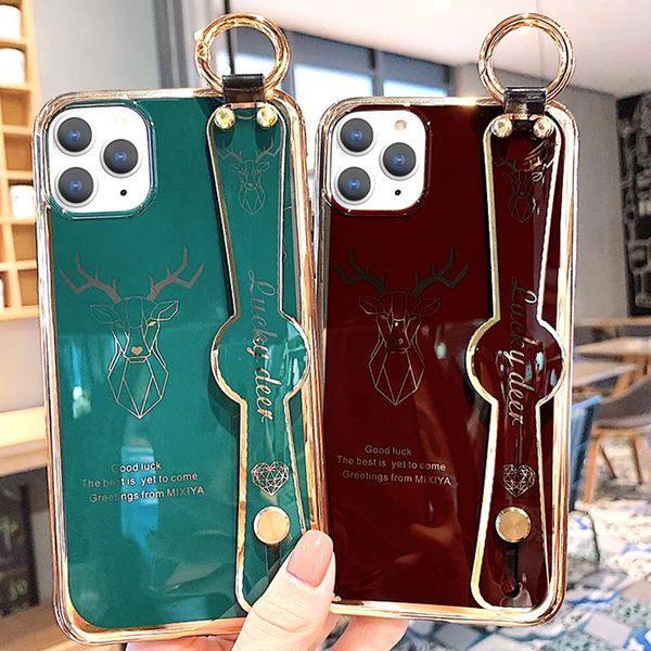 

(case+film) iphone x case wrist strap iphone 11 deer head xr 12 pro max fall proof 8plus lovers xsmax electroplated 7plus case