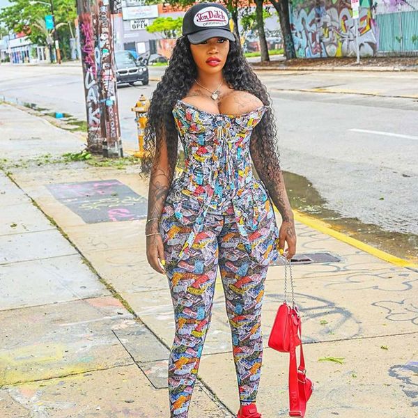 

printed strapless jumpsuits women 2021 sleeveless skinny corset bodycon pants bodysuit streetwear party clubwearby air, Black;white