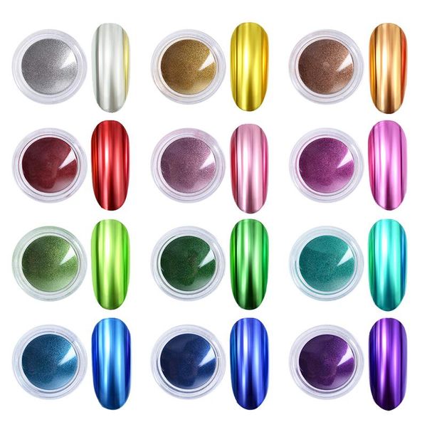 

nail glitter 12 box/set rose gold bubble mirror powder metallic color holographic chrome dust pigment manicure art decorations, Silver;gold