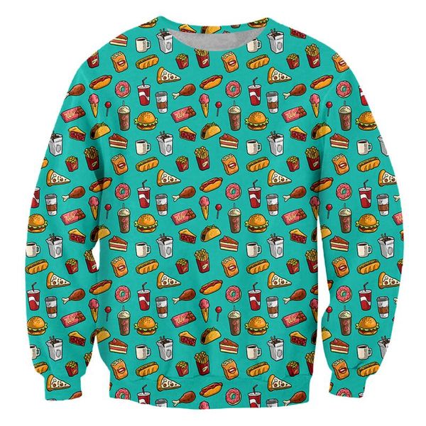 

men's hoodies & sweatshirts ifpd green fun sweatshirt 3d burger coffee print harajuku o-neck sportswear autumn/winter fasr food coat wh, Black