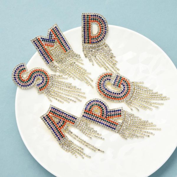 

pins, brooches wuli&baby rhinestone english letter tassel for women sparking party office brooch pins gifts, Gray