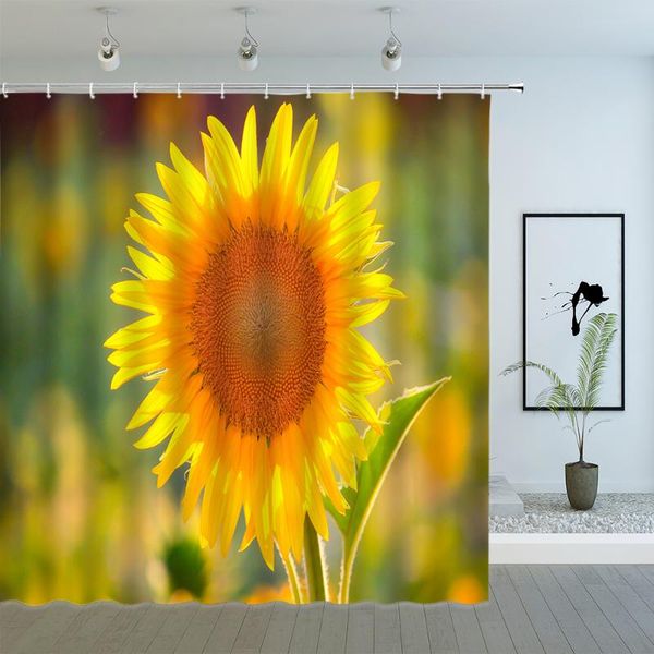 

sunflower shower curtains spring summer yellow flower plant scenery bathroom decor polyester cloth hanging curtain set