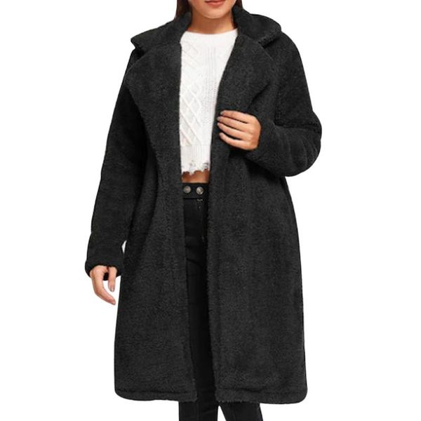 

women's wool & blends oversized winter coat women long blend overcoat clothes abrigos mujer invierno nice 8m3, Black