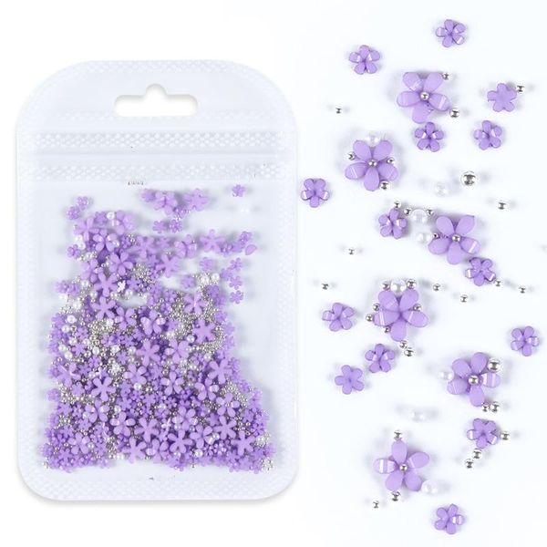 

nail art decorations purple acrylic crystal 3d flower decoration cute mixed size manicure rhinestone jewelry professional supplies, Silver;gold