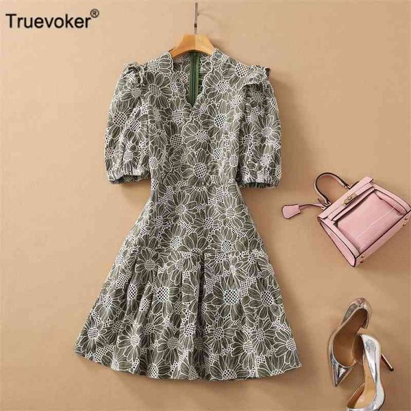 

truevoker women half sleeve vintage floral embroidery cutout cotton cottagecor dress mujer chic hepburn vestido 210602, Black;gray
