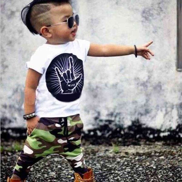 

clothing sets summer new arrival baby boys white short sleeve letters t-shirt+camouflage trousers 2pcs boy clothes lca2