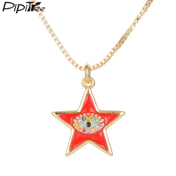 

pendant necklaces pipitree enamel lucky star necklace copper gold color cubic zirconia evil eye for women fashion jewelry birthday gift, Silver