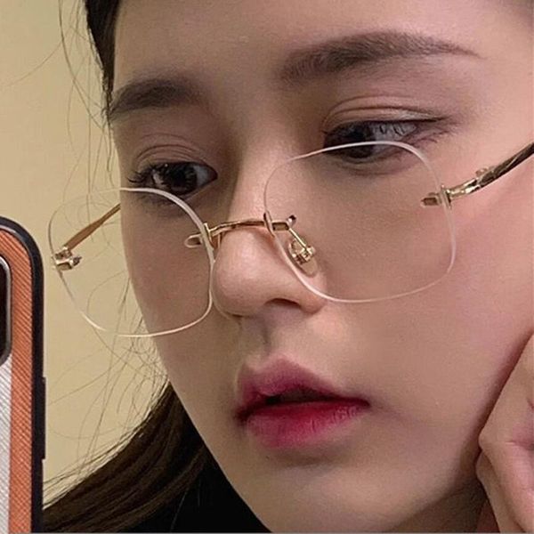 

outdoor eyewear rimless reading anti blue light glasses women men square frameless retro clear lens presbyopic for