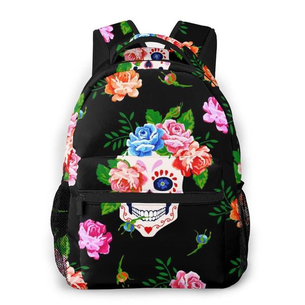 

backpack women fashion male travel mens bag large lapshopping suger skull and rose