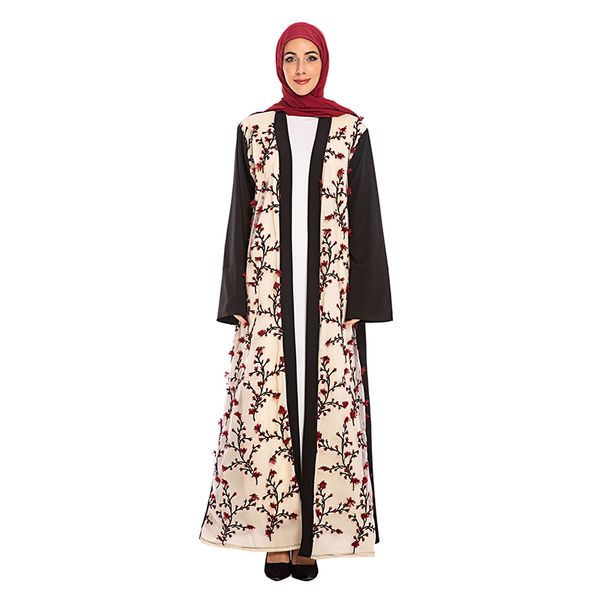 

floral dubai abaya kimono hijab muslim dress turkish islamic clothing abayas for women kaftan caftan robe islam namaz elbise, Red