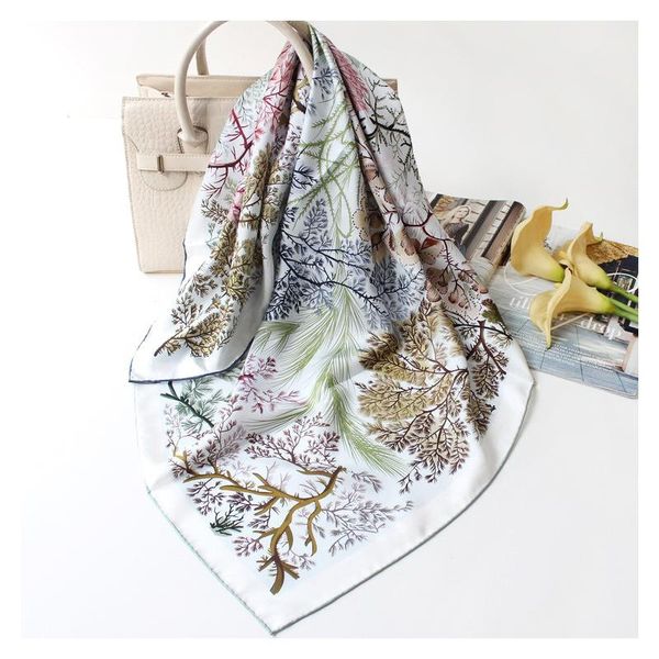 

scarves 100% silk square shawls wrap women hand-rolled pure real 90 cm, Blue;gray