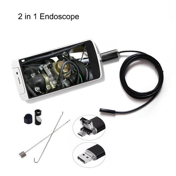

2in1 5.5mm lens endoscope camere 6led waterproof usb camera hard cable for android phone pc car repair ip cameras