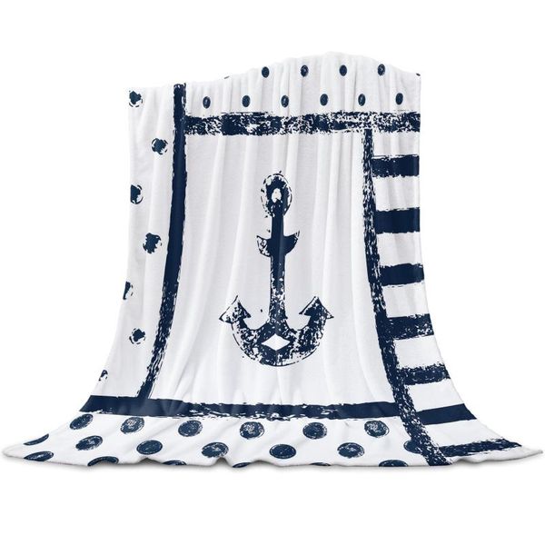 

blankets comfortable sofa blanket anchor retro blue shabby boy girl baby soft bed decoration home travel flannel