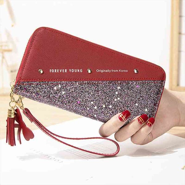 

long women wallets creative leather wallet female card holder pu coin purses girls fashion envelope bag, Red;black