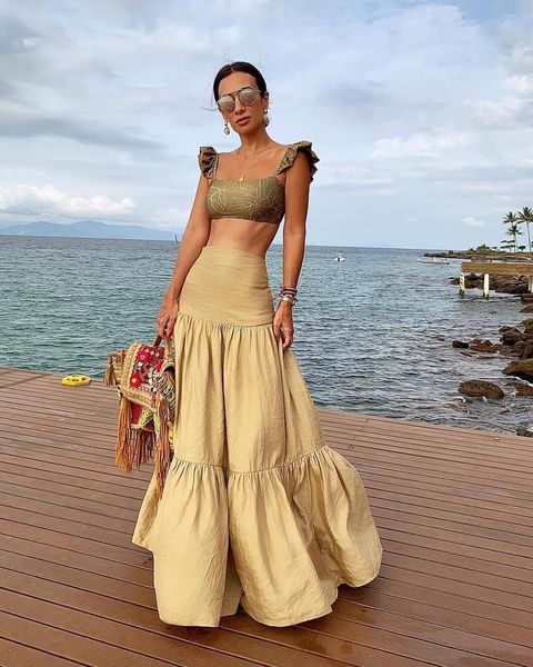 

long summer pleated women skirt high waist elasticity casual sundress elegant bohemian beach party maxi skirts, Black
