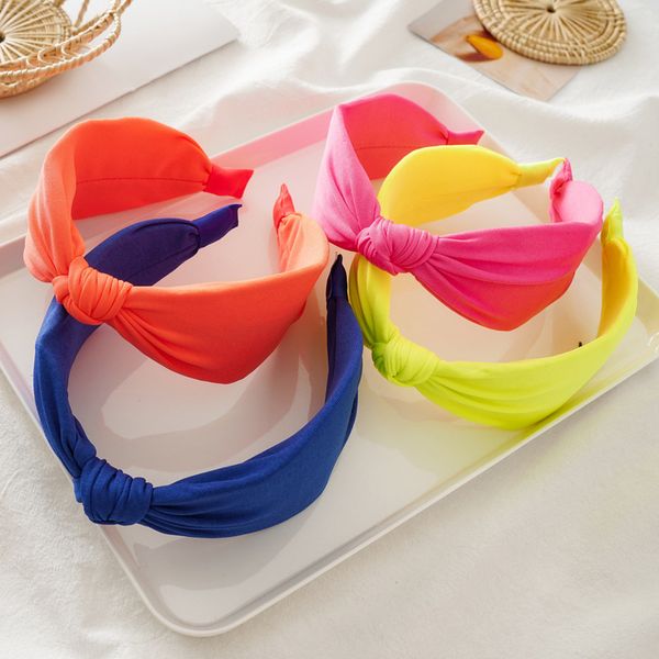 

fashion fluorescent knotted headband women girl solid color headwear hair hoop summer bright color knotted hairbands, Silver