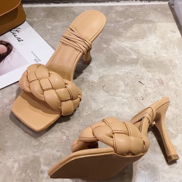 

2021 woman high heels slippers women fashion ladies open toe heels female flip flops slides women lady mules shoes woman, Black
