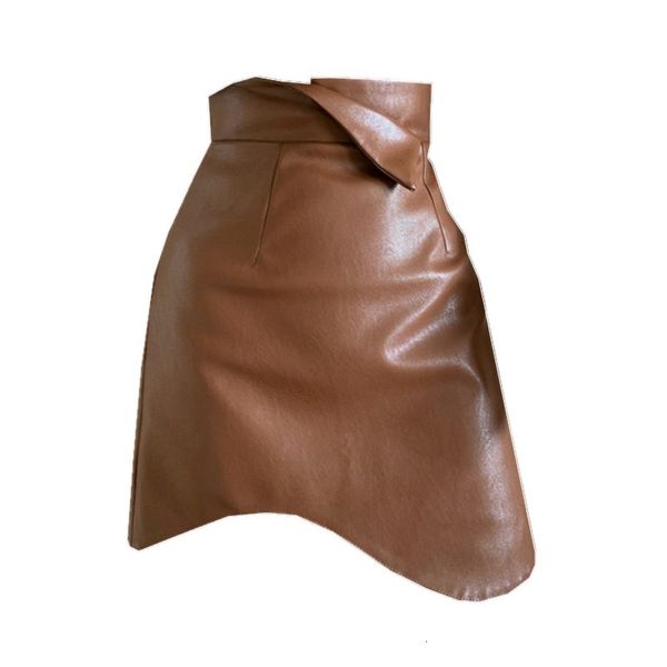 

skirts chic ss cool girl slim pu street bottoms high waist design a-line mini leather woman, Black