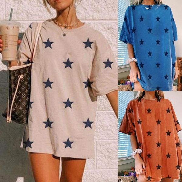 

women's t-shirt summer letter casual printed women color five-pointed star short-sleeved o-neck tees shirt girl tee tshirt, White