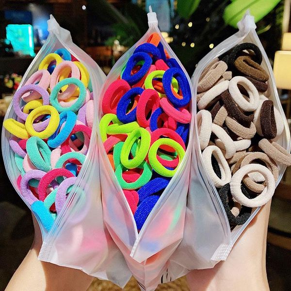 

50/100pcs/set girls colorful nylon small elastic hair bands children ponytail holder scrunchie headband kids accessories, Slivery;white