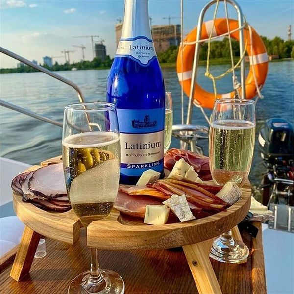 

camp furniture wooden outdoor folding picnic table with glass holder round foldable desk wine rack collapsible jy
