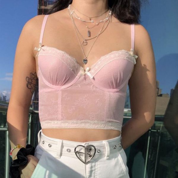 

pink lace corset y2k womens cami crop summer transparent mesh vest kawaii e girl grunge fairycore 90s aesthetic, White