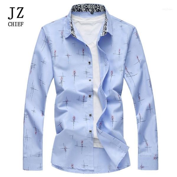 

men's casual shirts jz chief fashion men long sleeve shirt floral printed social man slim fit beach plus size 7xl camisas hombre1, White;black