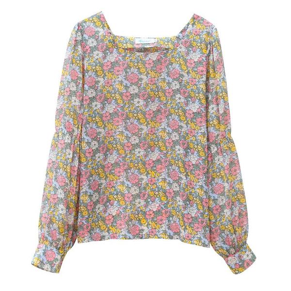 

women's blouses & shirts fashion korean style chiffon lovely girl's floral 2021 spring summer long sleeve blusas mujer, White