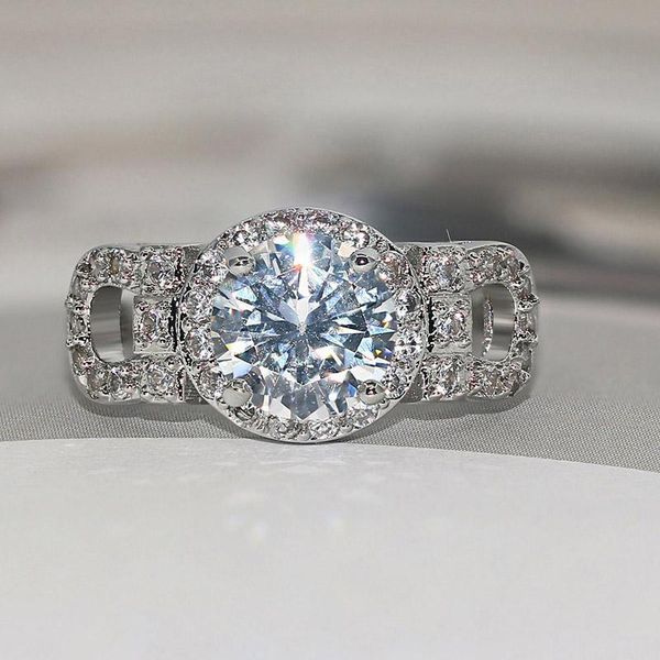 

wedding rings engagement for women classic style + cubic zirconia silver color aniversary gift fashion jewelry r656, Slivery;golden