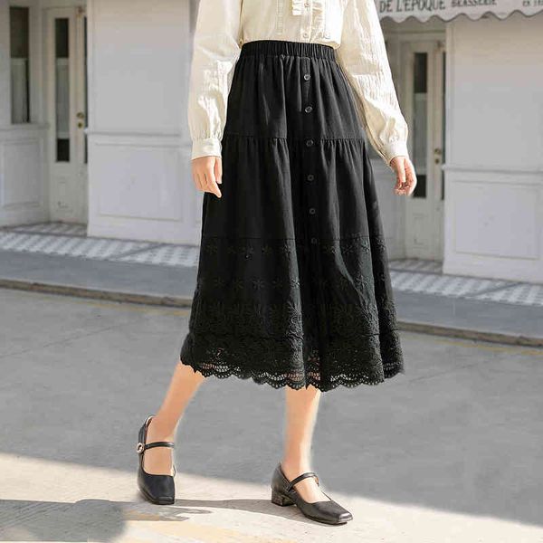 

skirt spring arrival mesh art retro show thin embroidery a-line medium length women's skirt 8aja, Black