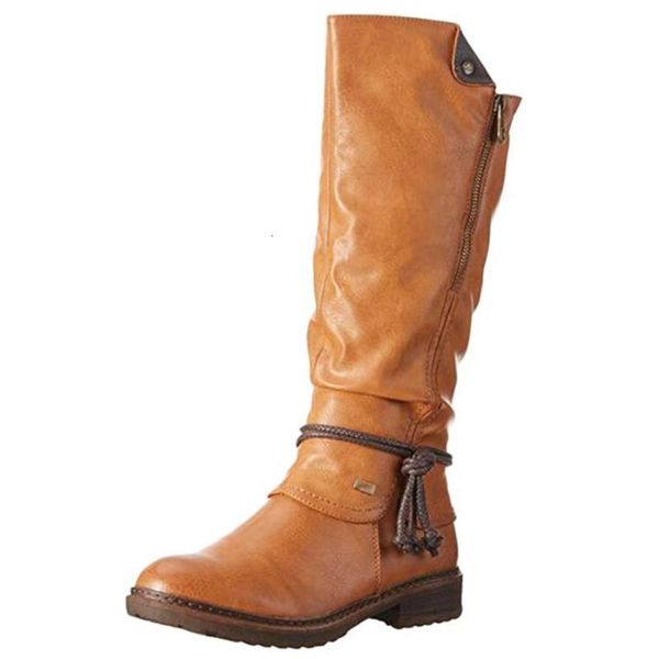 

boots ribetrini retro women round toe brand winter shoes sewing metal zipper low heel mid calf fu9c, Black