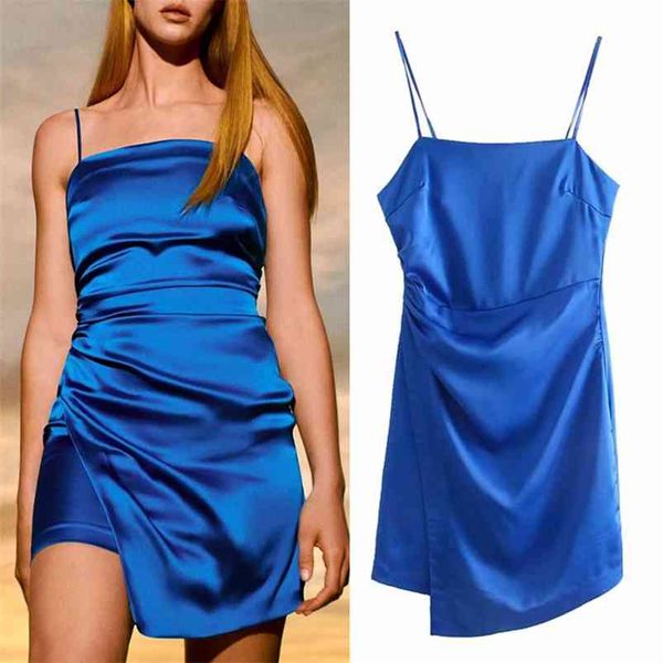 Za Dress summer tube top sexy moda semplice blu slim sling donna vestito casual chic street 210623