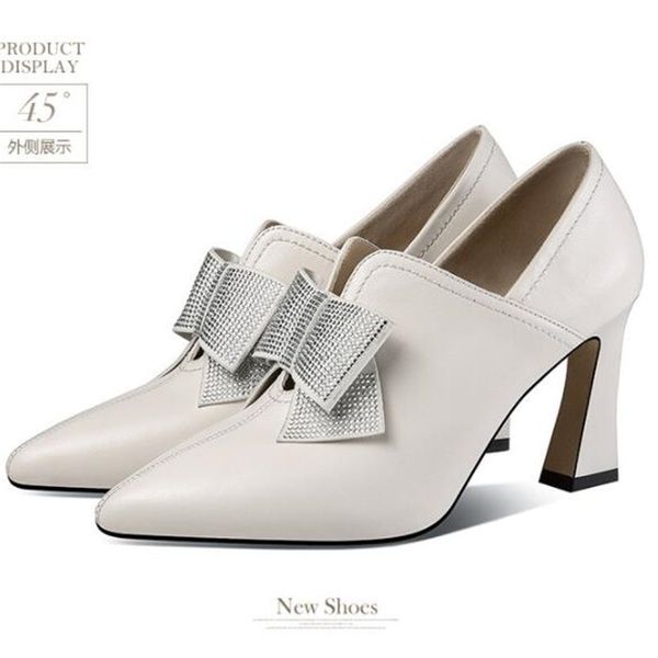

spring autumn women chunky heel dress shoes high heels black white wedding shoes bridal bling bow pumps slip on ladies shoe