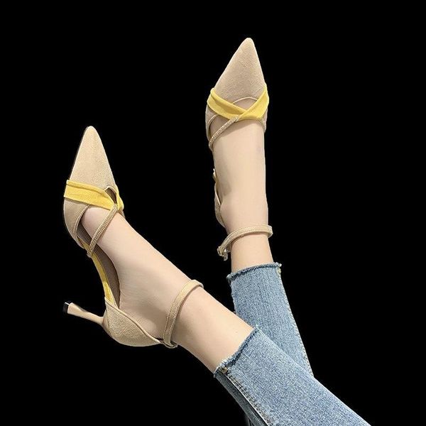 

sandals for sandal women summer high heels ladies pumps pointed toe buckle strap thin heel women's shoes sandalias mujer, Black