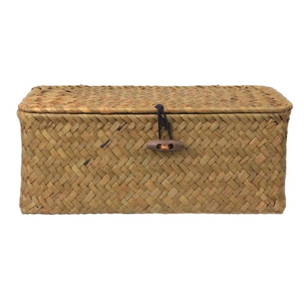 

straw basket with lid rattan woven deskclothes sundries storage box for bedroom home decor ) baskets