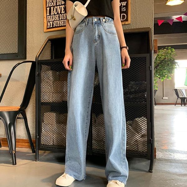 

women's jeans women loose high waist wide leg straight long denim pants harajuku korean style versatile, Blue