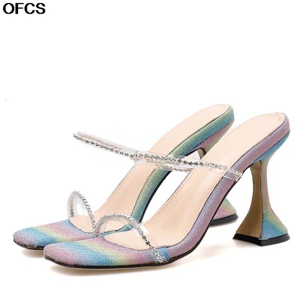 

sandals summer women slippers crystal pvc high cup heels fashion rhinestone shoes open toed party tq3x, Black