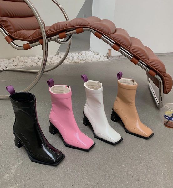 

2021 autumn winter british style martin women's thick square head short chelsea high heel medium boots, Black