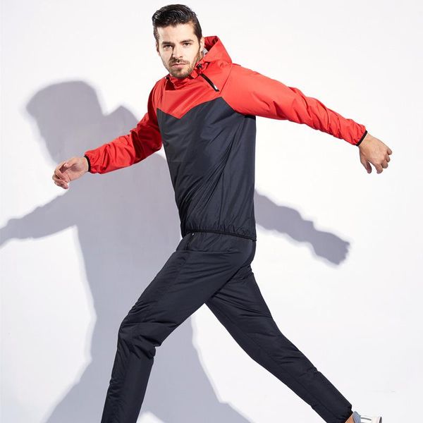 

running jackets men pullover hoodies sauna suit weight loss sweating sports quickly fitness sportswear clothing set, Black;red