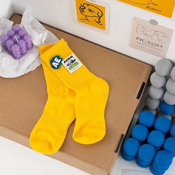 

new double-funny socks men's women's tube socks cotton solid color printed black red white yellow blue crew hip hop street popular, Black;blue