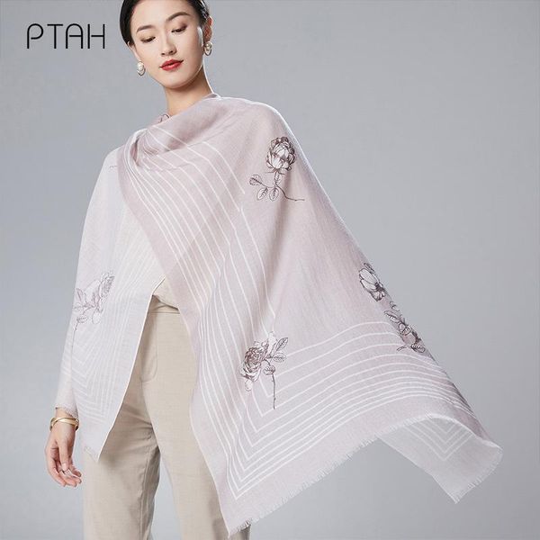 

scarves [ptah] 100% wool scarf for women temperament elegance simple versatile autumn winter warm fashion dual-use shawl 195*65cm, Blue;gray