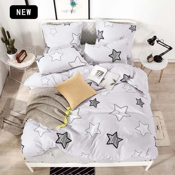 T-Todo conjunto de cama de cama puro cor pura A / B padrão de dupla face de desenhos animados simplicidade de leito folha de colcha capa fronha 4-7pcs 210319