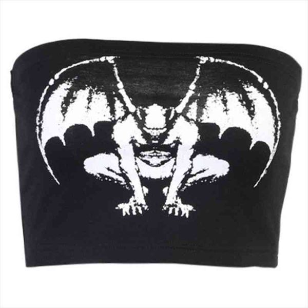 

women strapless tube gothic punk demon devil print bandeau clubwear 066c, White