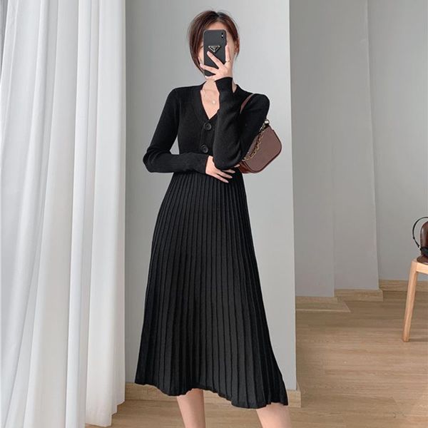 

casual dresses larci 2021 women 's mid-length autumn and winter below the knees waist trimming sweater skirt base ride knitted dress, Black;gray